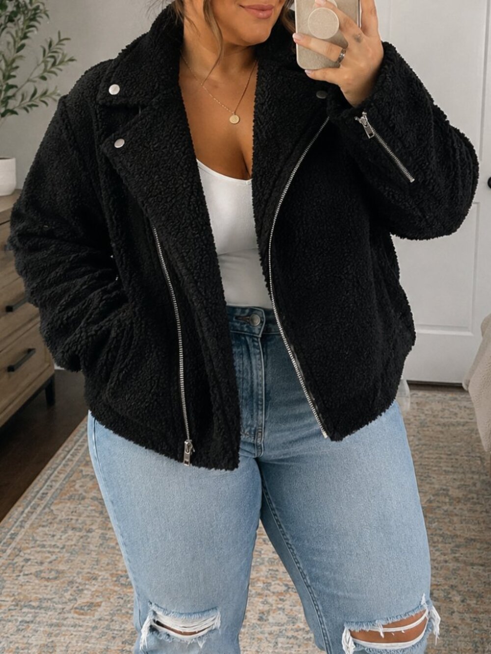 Old Navy Black Sherpa Teddy Moto Jacket XL